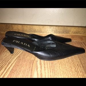 Prada black leather slip-on Mules size 8